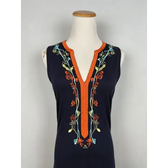 Christian Lacroix Bazar Floral Embroidered Dress M Blue Sleeveless Designer Y2K - Picture 2 of 9